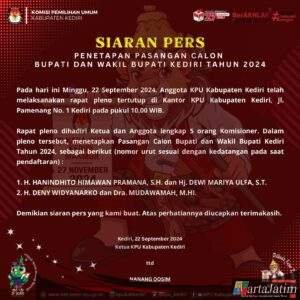 KPU Kabupaten Kediri Tetapkan Dua Pasangan Calon Bupati dan Wakil Bupati Untuk Pilkada 2024