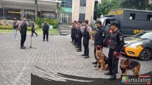 Sat Samapta Polres Kediri Kota Bersama Tim K9 Sterilisasi IKCC Sebagai Langkah Awal Pengamanan Debat Pertama Pilwali
