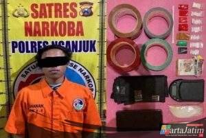Satresnarkoba Polres Nganjuk Bekuk Pengedar Sabu di Sawahan, Amankan Barang Bukti 3,69 Gram