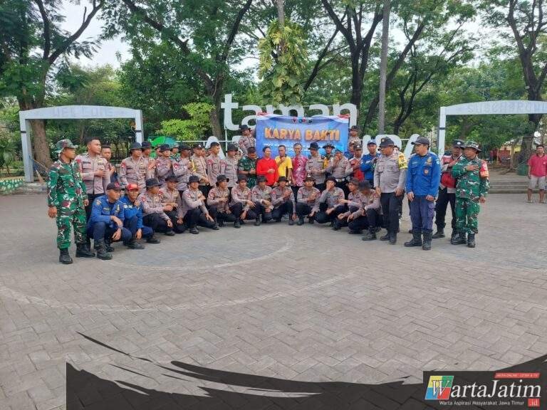 Taman Abhirupa Krian Jadi Pondasi Awal Gelar Corve Oleh Brimob,Polsek dan Koramil Krian Jelang HUT Brimob Ke-80