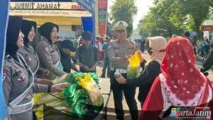 Gerakan Pangan Murah Polres Kediri, Ribuan Paket Beras SPHP Ludes di CFD Pare