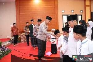 Sederhana penuh makna  HUT Reserse Polri  ke 78 Polres Kediri dengan potong tumpeng dan santunan anak yatim