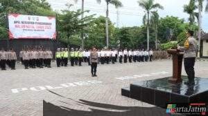 Kapolres Nganjuk Pimpin Apel Kesiapan Pengamanan Malam Natal 2025, Tekankan Kewaspadaan