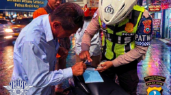 Aksi ‘Ngeblong’ Bus Harapan Jaya di Perempatan Gg 3 Mojoroto Berakhir Ditilang Satlantas Polres Kediri Kota