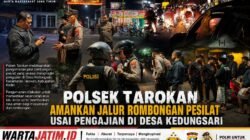 Polsek Tarokan Bersama TNI dan Sat Samapta Polres Kediri Kota Amankan Jalur Kepulangan Ribuan Pesilat Usai Pengajian di Kedungsari