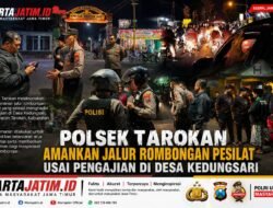 Polsek Tarokan Bersama TNI dan Sat Samapta Polres Kediri Kota Amankan Jalur Kepulangan Ribuan Pesilat Usai Pengajian di Kedungsari
