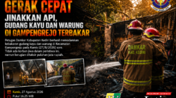 Damkar Kabupaten Kediri Gerak Cepat Jinakkan Api, Gudang Kayu dan Warung di Gampengrejo Terbakar