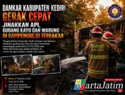 Damkar Kabupaten Kediri Gerak Cepat Jinakkan Api, Gudang Kayu dan Warung di Gampengrejo Terbakar