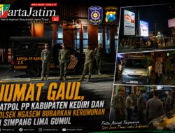 Jumat Gaul, Satpol PP Kabupaten Kediri dan Polsek Ngasem Bubarkan Kerumunan di Simpang Lima Gumul