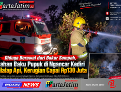 Diduga Berawal dari Bakar Sampah, Bahan Baku Pupuk di Ngancar Kediri Dilalap Api, Kerugian Capai Rp130 Juta