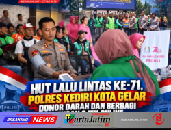 HUT Lalu Lintas ke-71, Polres Kediri Kota Gelar Donor Darah dan Berbagi dengan Ojek Online