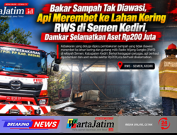 Bakar Sampah Tak Diawasi, Api Merembet ke Lahan Kering RWS di Semen Kediri, Damkar Selamatkan Aset Rp200 Juta