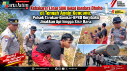 Kebakaran Lahan SDHI Dekat Bandara Dhoho di Tengah Angin Kencang, Polsek Tarokan-Damkar-BPBD Berjibaku Jinakkan Api hingga Sisir Bara