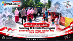 Kapolres Kediri Kota Sambangi TK Kemala Bhayangkari, Senam Bersama hingga Bagikan MBG untuk Anak-anak