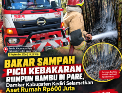 Bakar Sampah Picu Kebakaran Rumpun Bambu di Pare, Damkar Kabupaten Kediri Selamatkan Aset Rumah Rp600 Juta