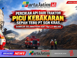 Percikan Api dari Traktor Picu Kebakaran Sepah Tebu PT SGN Kras, Damkar Selamatkan Aset Rp1,5 Miliar