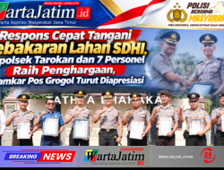 Respons Cepat Tangani Kebakaran Lahan SDHI, Kapolsek Tarokan dan 7 Personel Raih Penghargaan, Damkar Pos Grogol Turut Diapresiasi
